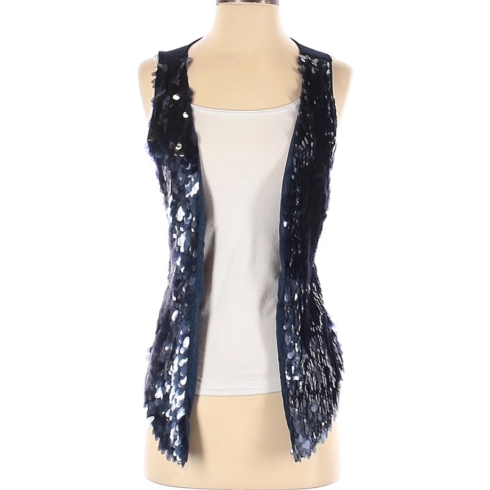 Cache Blue Sequin Sweater Vest